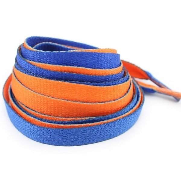 Двухцветные плоские сине-оранжевые шнурки