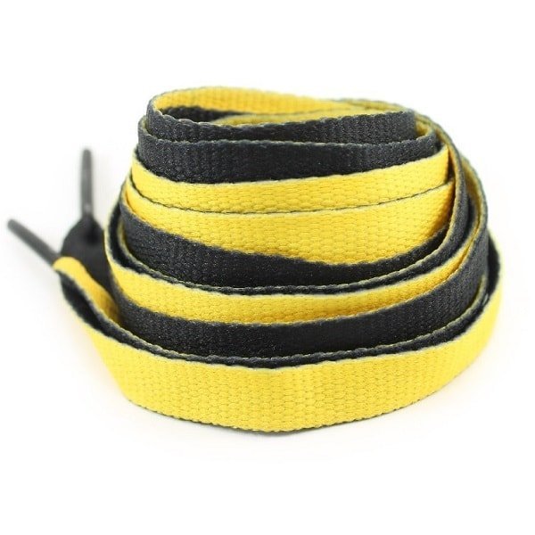 Двухцветные плоские желто-черные шнурки