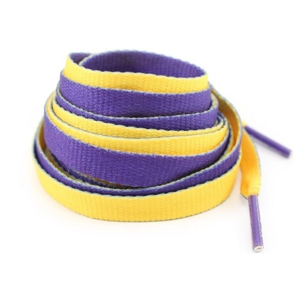 Двухцветные плоские фиолетово-желтые шнурки