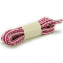 Круглые полосатые бело-розовые шнурки